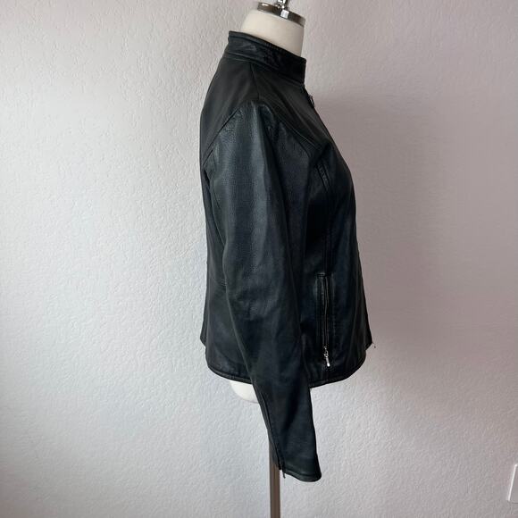 Vintage Y2K Banana Republic Black Leather Jacket Womens Medium Zip Up - Picture 7 of 15